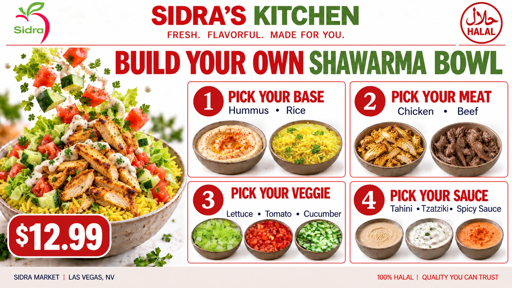 Build your own shawarma bowl for $12.99